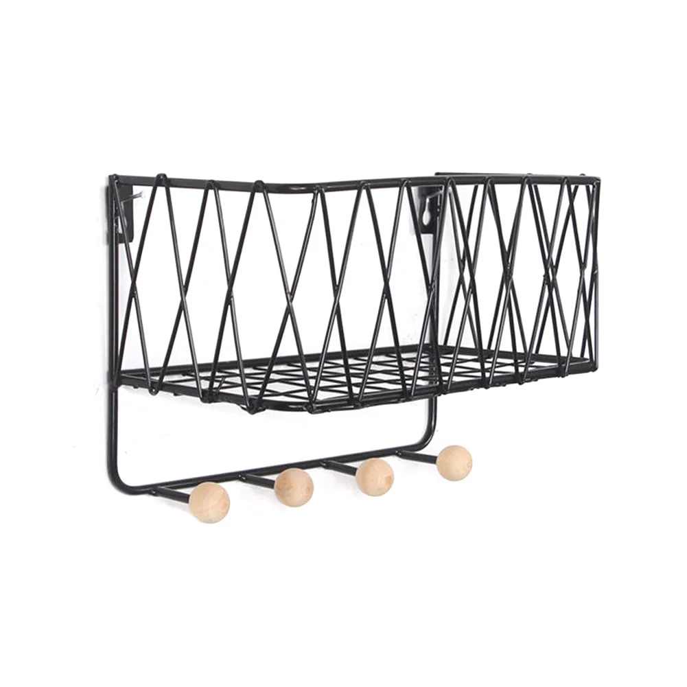 Large Capacity Bathroom Kitchen Sundries Wrought Iron Wall Hanging Storage Rack Home No Drilling Living Room With Hooks | Дом и сад