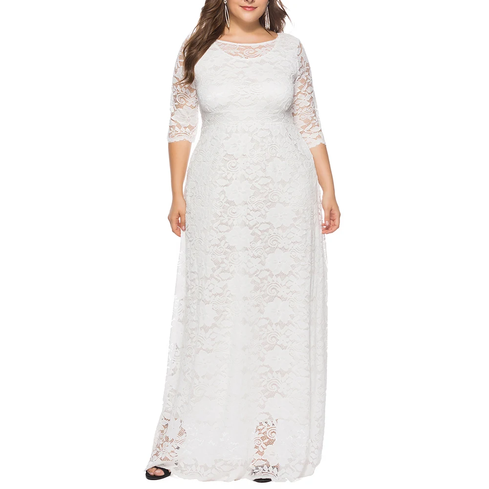 Модное Вечернее платье размера плюс для женщин ТРАПЕЦИЕВИДНОЕ кружевное