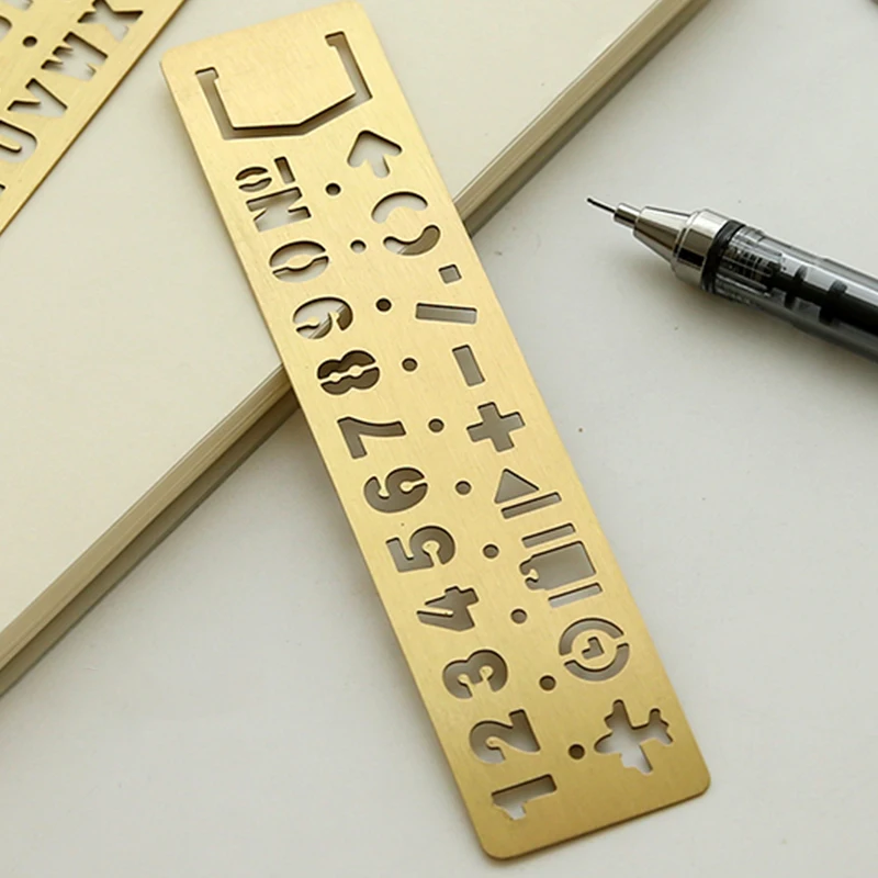 

Metal Hollow Straight Ruler Number Letter Pattern Bookmark Kawaii Stationery Metal Drawing Template Measuring Tool