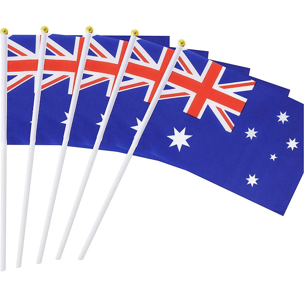 

100pcs Australia Hand Held Shake Small Mini Flag 14x21cm Australian Hand Waving Flag with plastic flagpole