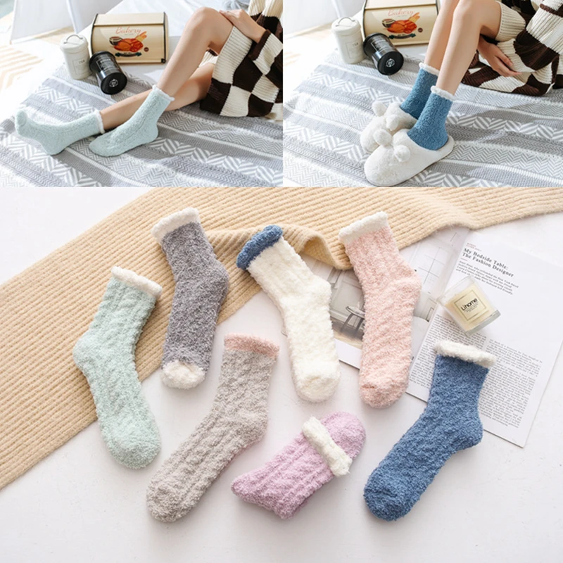 

Christmas gifts Solid color Thickening women cotton socks Lovely Plush Keep Warm Sleep ladies Cute Socks hosiery Winter kawaii