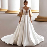 elegant chic wedding dresses 2021 cap sleeve lace bride dress beads satin backless country wedding gowns robe de mariage