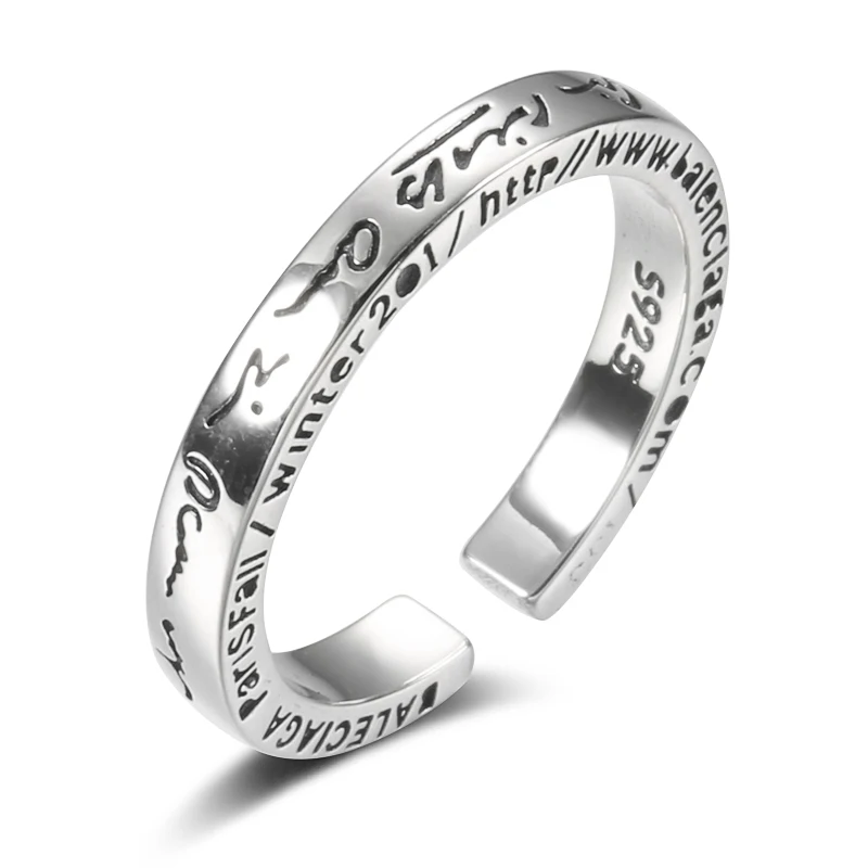 

Kinel S925 sterling silver wide ring jewelry hot retro personality tide Italian letters smooth ring joint adjustable men and wom
