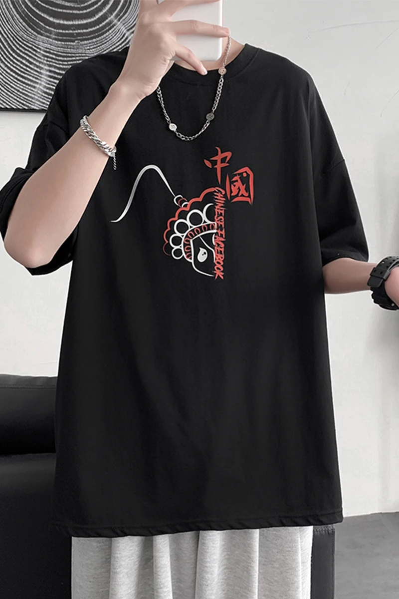 

National Fashion T-shirt Short Sleeve Men's Summer New Loose Printed Fashion Brand Versatile Casual Top