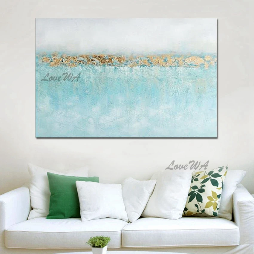 Простой дизайн абстрактная 100% ручная роспись синяя картина маслом настенная