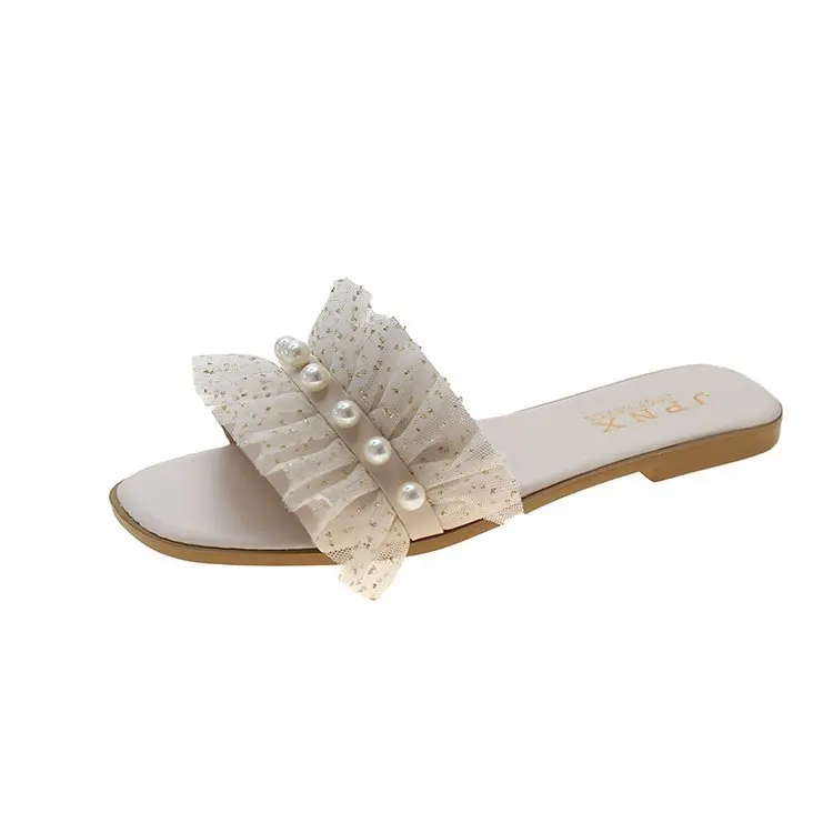

Shoes Woman's Slippers Luxury Slides Low String Bead Shale Female Beach 2021 Designer Summer Sabot Soft Rubber Rome Hoof Heels P