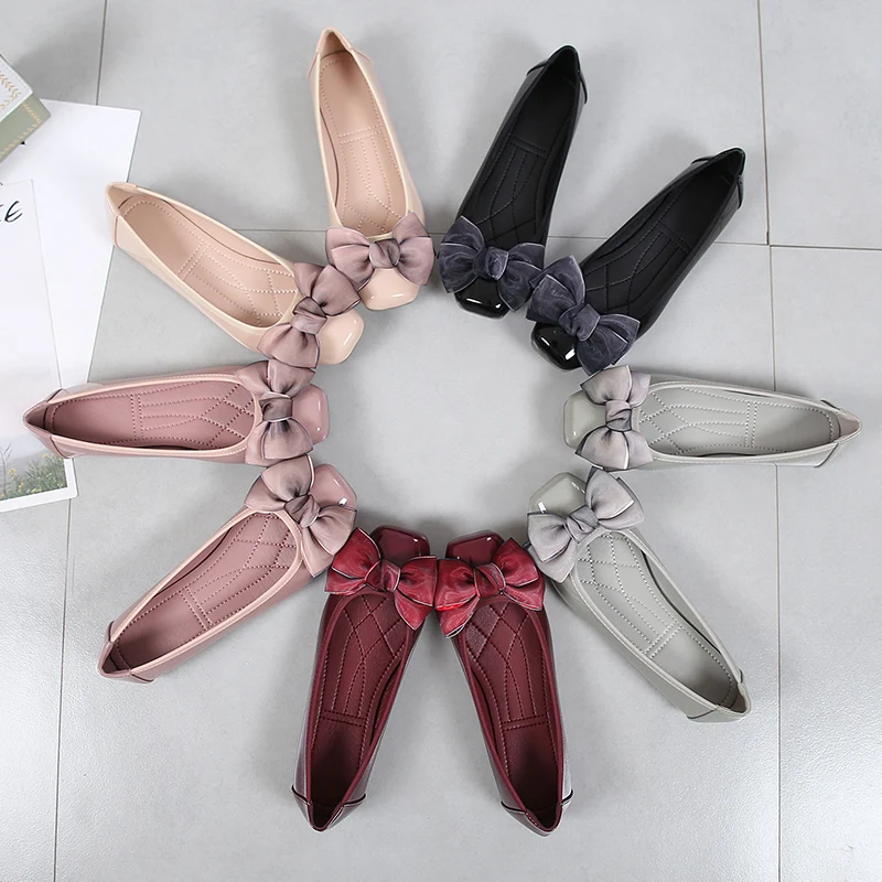 embroidered ballet flats shoes Fashion Pointed Toe Women Flats Shoes Bow Women Shoes Patent Leather Casual Single Summer Ballerina Shallow Mouth Shoes AC534 bridal slingbacks