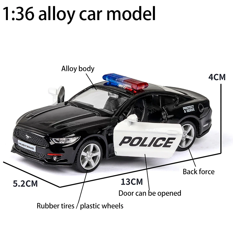 136 diecast alloy police car models challenger 2 doors opened with pull back function metal sports cars model for children toys free global shipping