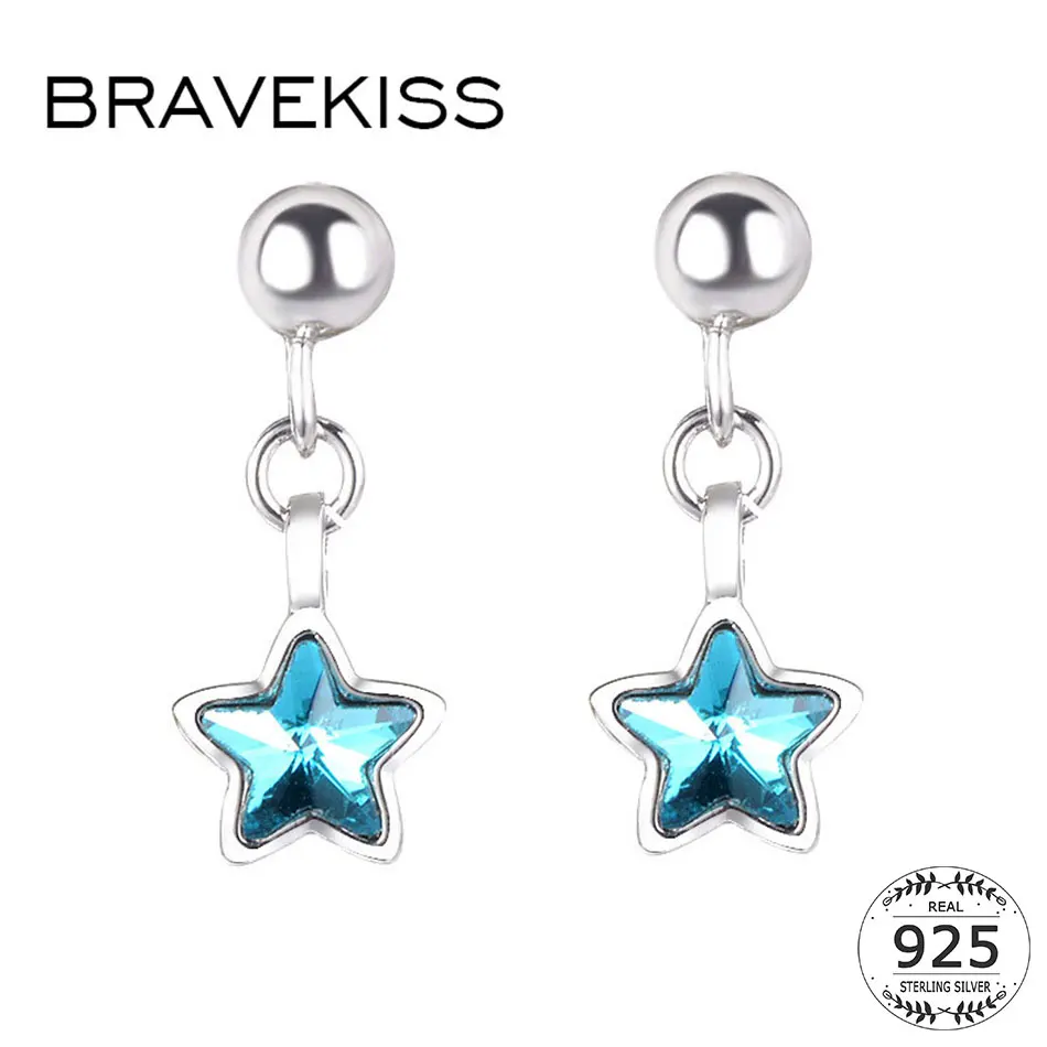 

BRAVEKISS 925 Sterling Silver Fashion Blue Star Drop earrings for Women dangle dangling luxury Jewelry accessories mujer BLE0641