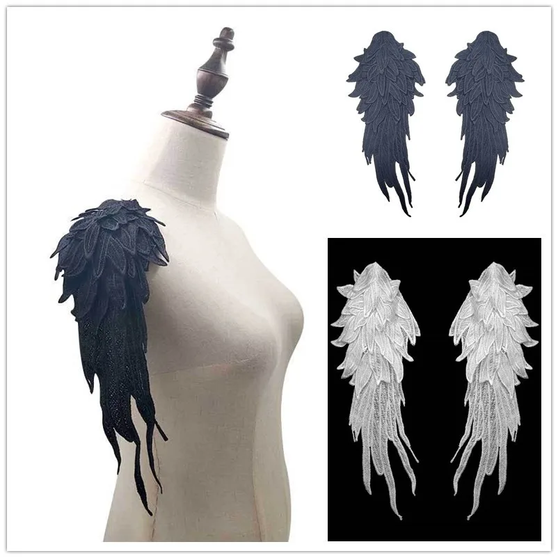 1 пара/2 шт. белые черные вышитые 3D наклейки в виде крыльев Ангела нашивки