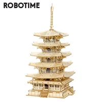 robotime rolife 275pcs diy 3d five storied pagoda wooden puzzle game assembly constructor toy gift for children teen adult tgn02