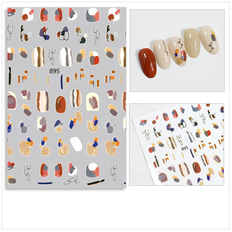 

1PCS Pixel Colorful Cartoon Nail Sticker Line Abstract Face Nail Decoration Moon Heart Simple Repair Decal T1037