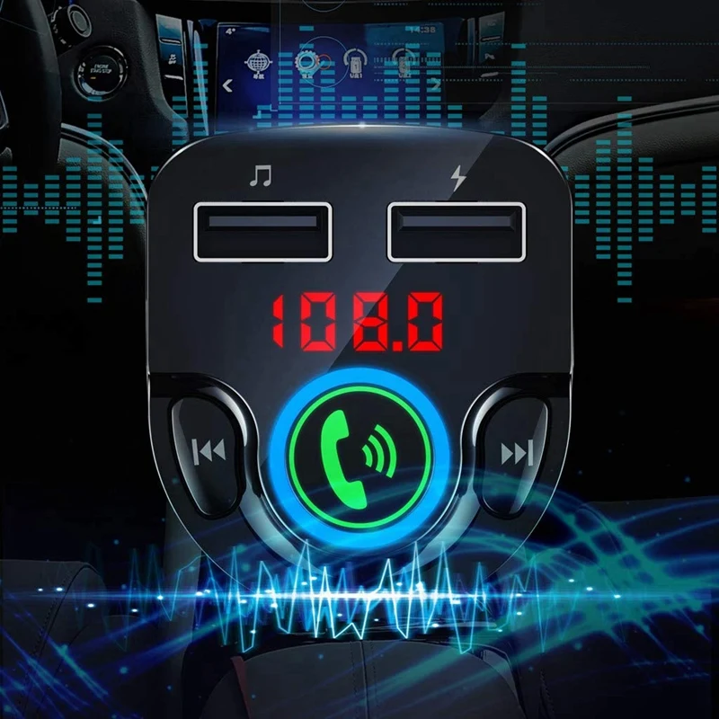 

Bluetooth Car Kit Car FM Transmitter Bluetooth 5.0 Music Audio Player Wireless Handsfree with Dual USB Fast Charging