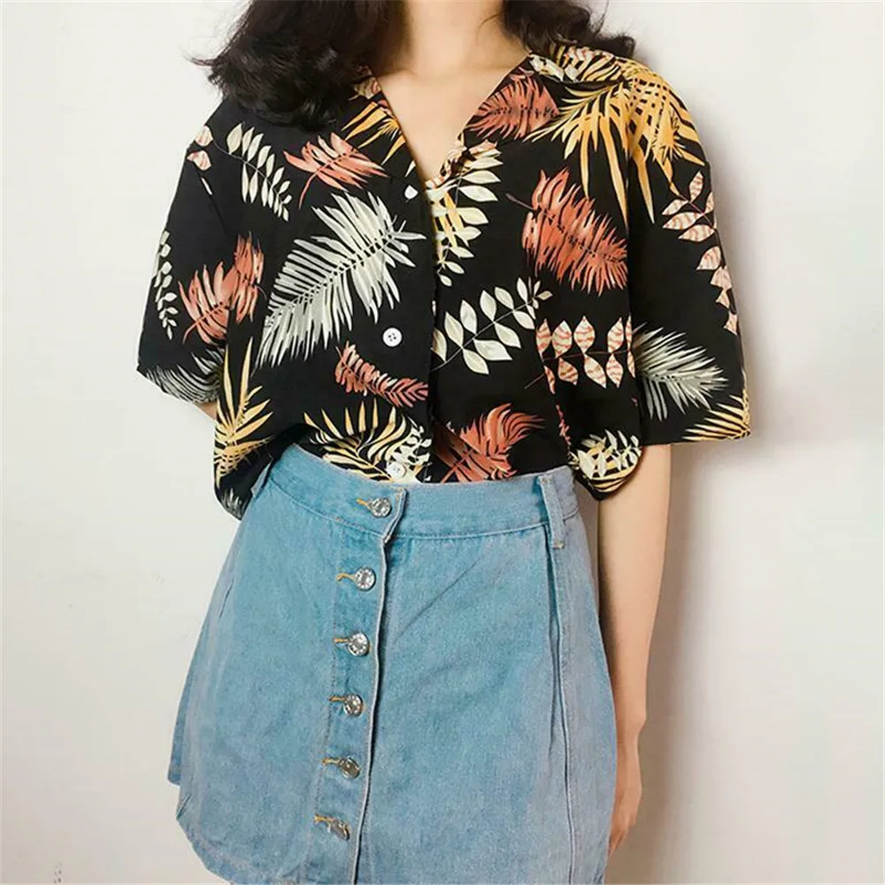 Женская гавайская рубашка с цветочным принтом летняя Свободная блузка пляжные