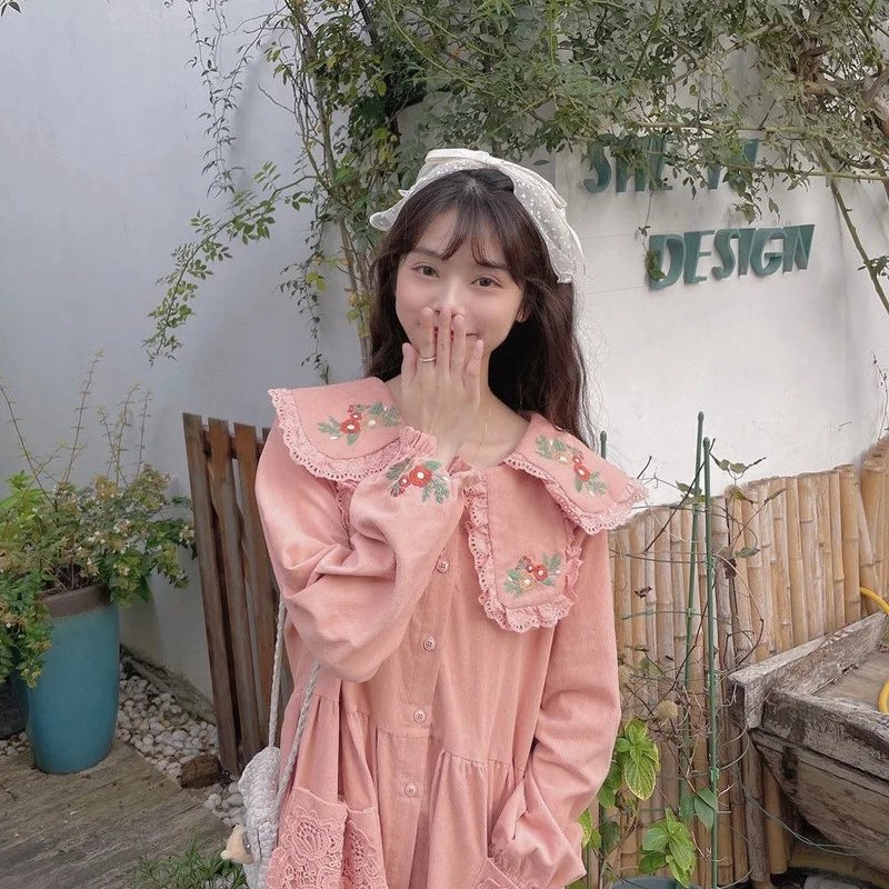 Женское вельветовое платье Woherb Осеннее винтажное однобортное милое миди с