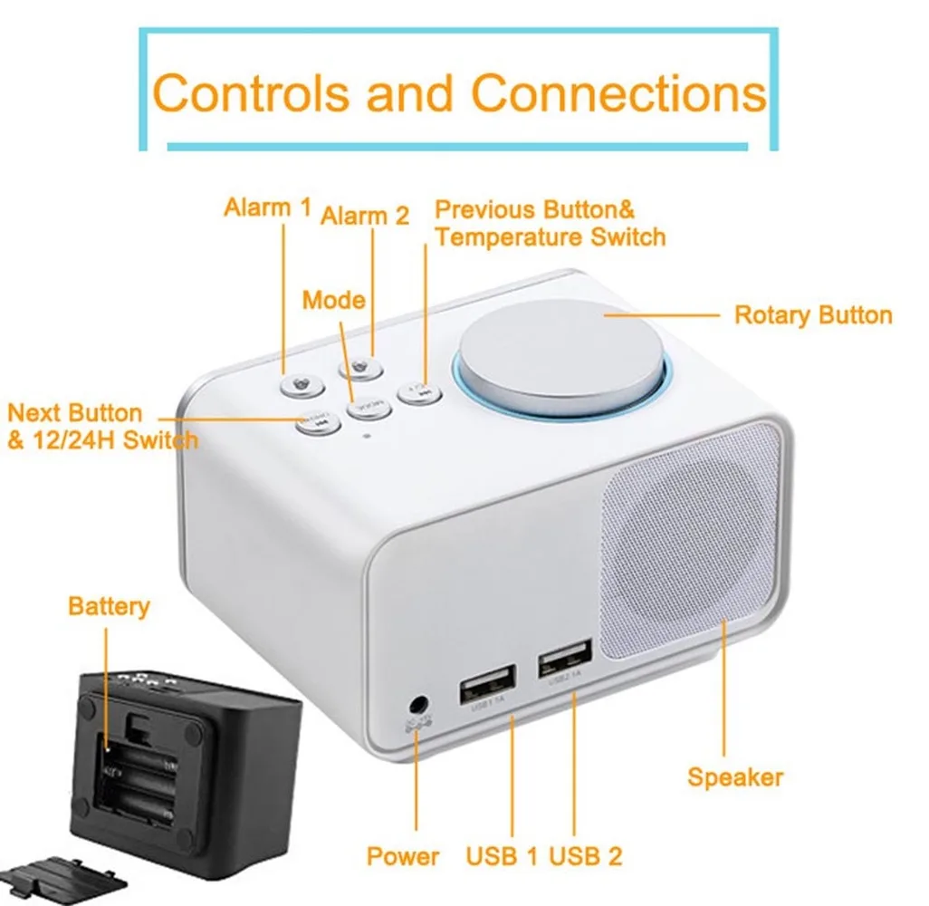 EAAGD Цифровой Будильник FM Радио Громкий будильник часы для тяжелых шпалов с USB