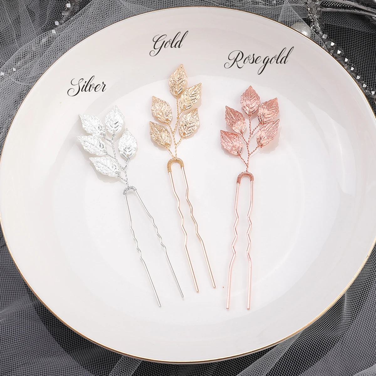 Классические украшения для волос в виде листьев заколки цвета розового золота и