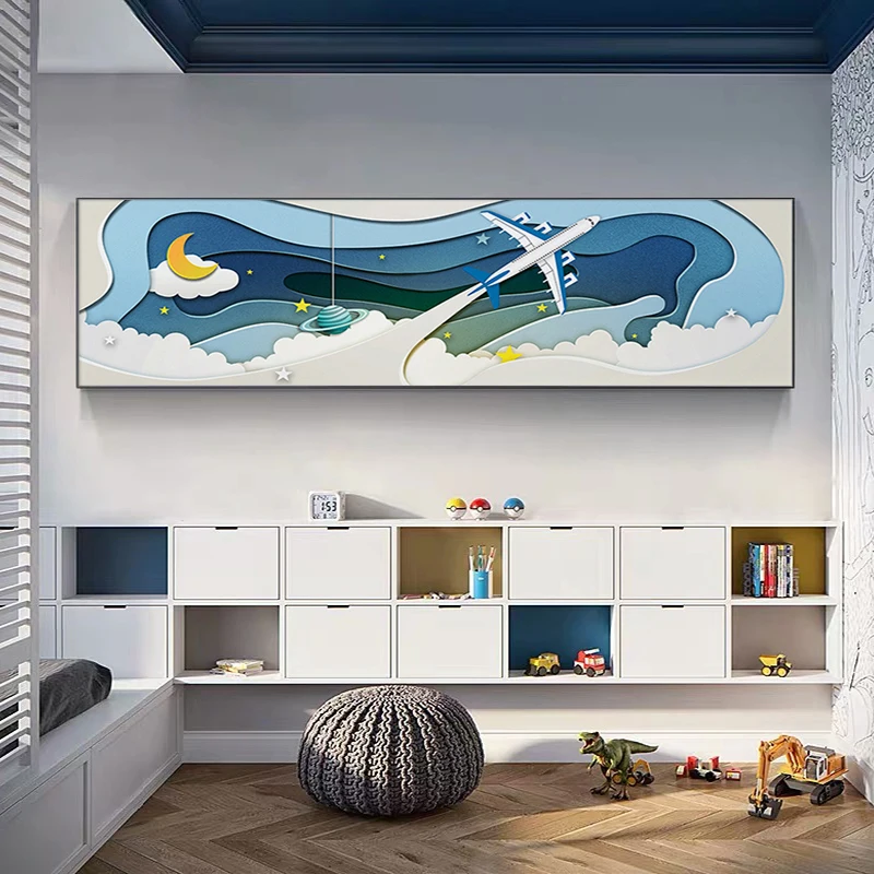 

Плакаты на холсте с космическим самолетом в скандинавском стиле, современные картины с мультяшным принтом, настенные художественные Плакаты для детской комнаты, декор для детской комнаты