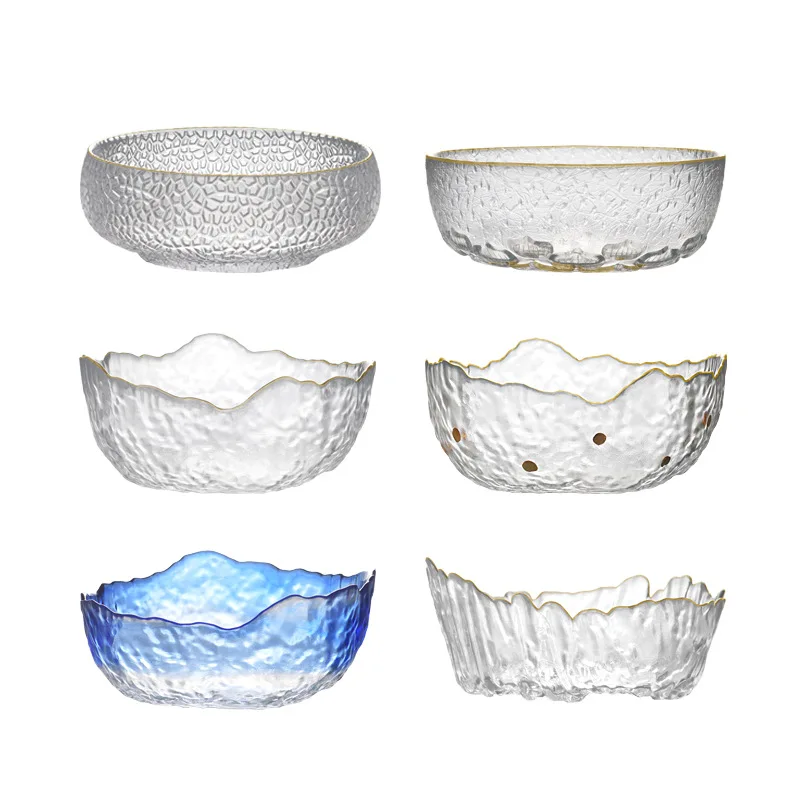 

Japanese Phnom Penh Salad Bowl Blue Crystal Glass Bowl Waved Vegetables and Fruits Creative Dessert Bowl