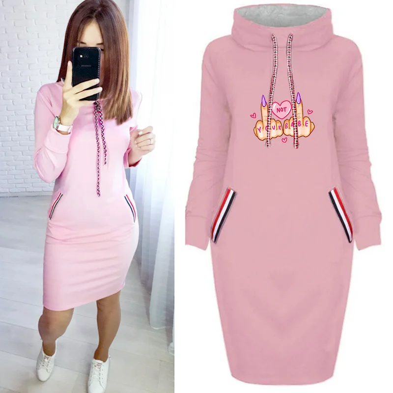 

Autumn Winter Women Midi Dress Package Hip Pocket Vintage Long Sleeve Drawstring Casual Bodycon Letter Print Pullover Dresses