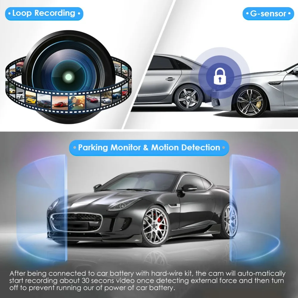 AZDOME GS63H Двойной объектив FHD 1080P спереди встроенный GPS + VGA сзади Камера