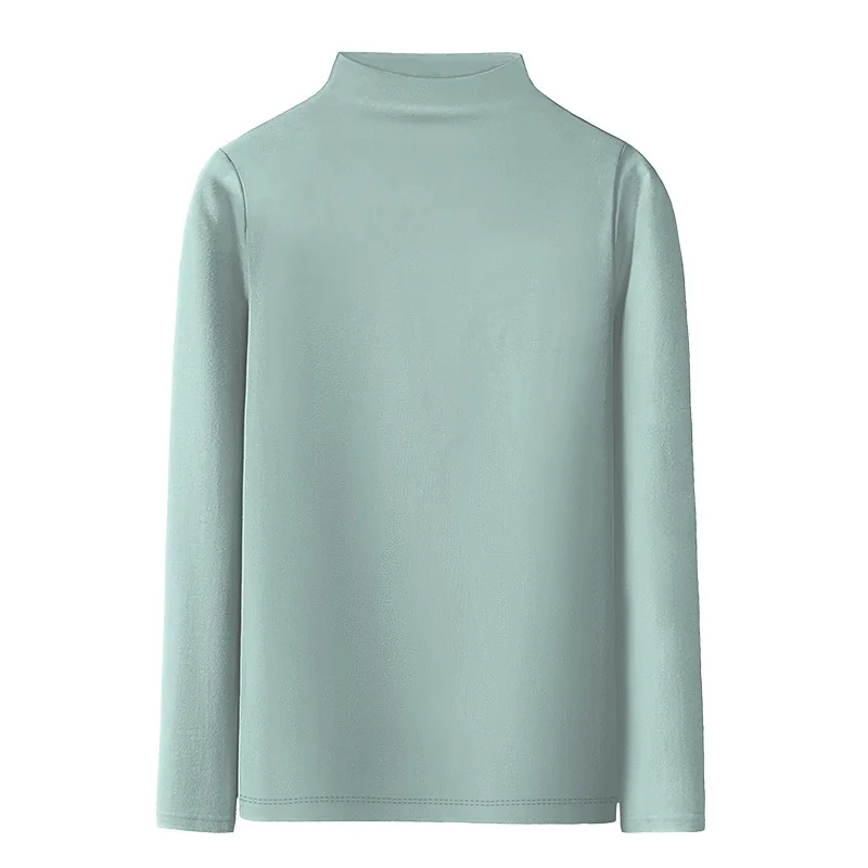 

bottoming shirt women's long-sleeved threaded tight-fitting inner wear large size one half high neck peacock blue top DS20