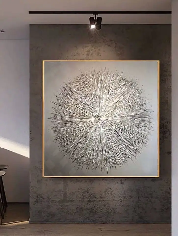 Серебристая акриловая Картина на холсте Ручная роспись абстрактная картина в