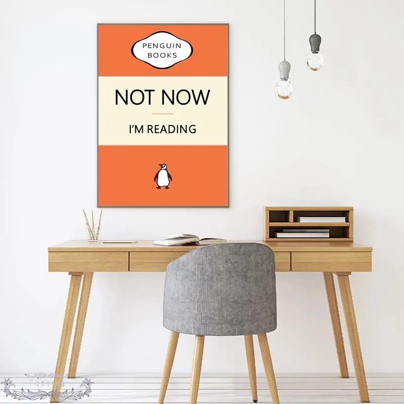 

Not Now I'm Reading Canvas Painting Wall Art Prints Humour Quotes Pictures Penguin Poster Reading Room Decor A Book Lover Gift