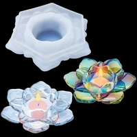 lotus tealight candles holders resin mold flower candlestick epoxy casting silicone mold for diy candy box home table decoration