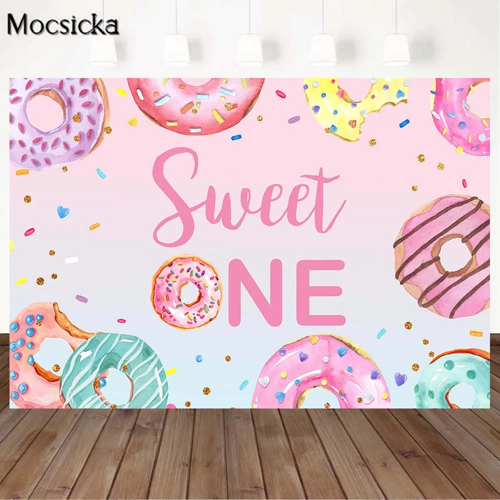 

Donuts Sweet One Baby 1st Birthday Backdrops Cartoon Party Decor Newborn Cake Smash Portrait Photography Background Photo Shoot