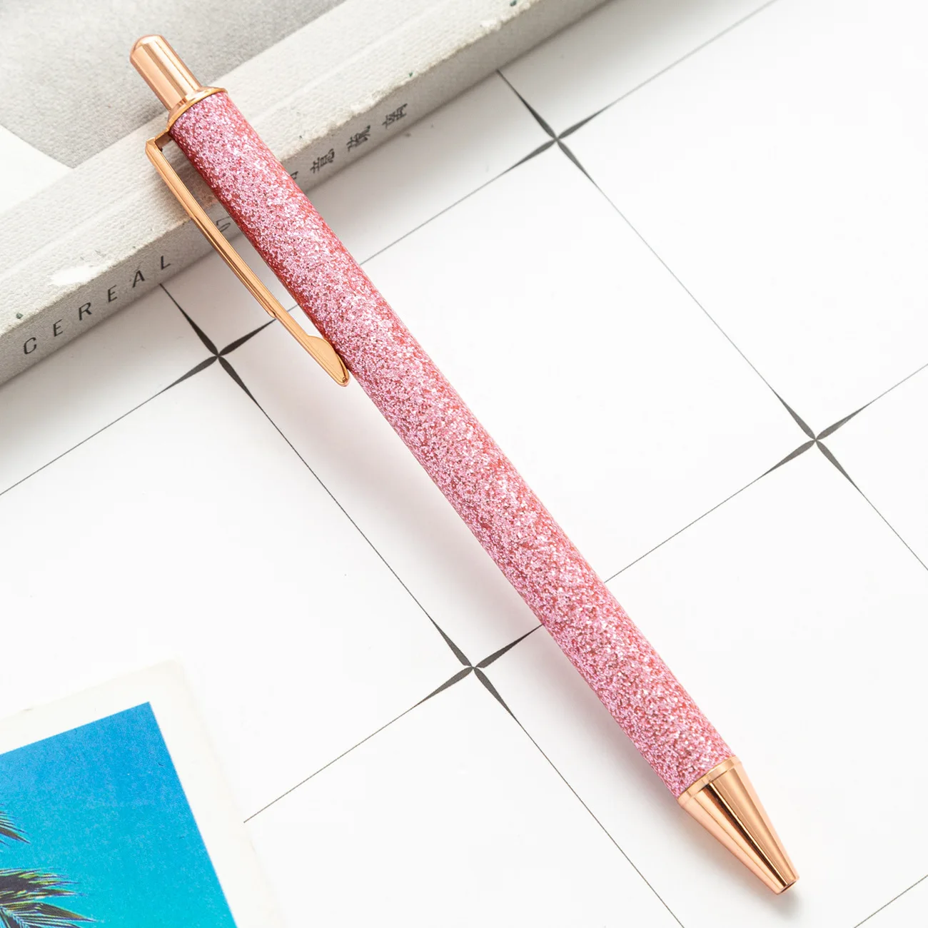 

Glitter Cute Ballpoint Pens Sparkly Rose Gold Click Ball Pens Metal Retractable Pen Accessories Stationery School Office Supply