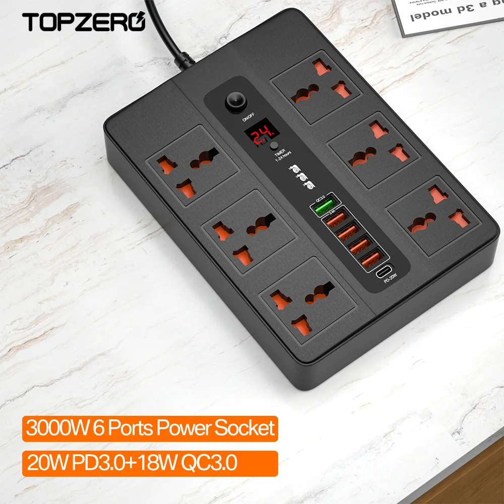 Tomadas de Tira de Energia Tomada de Energia da ue Soquetes para Casa 3.0 + 3000w Universal Portas Carregador Rápido 20w pd qc ac Eua Reino Unido Plug 6 Usb