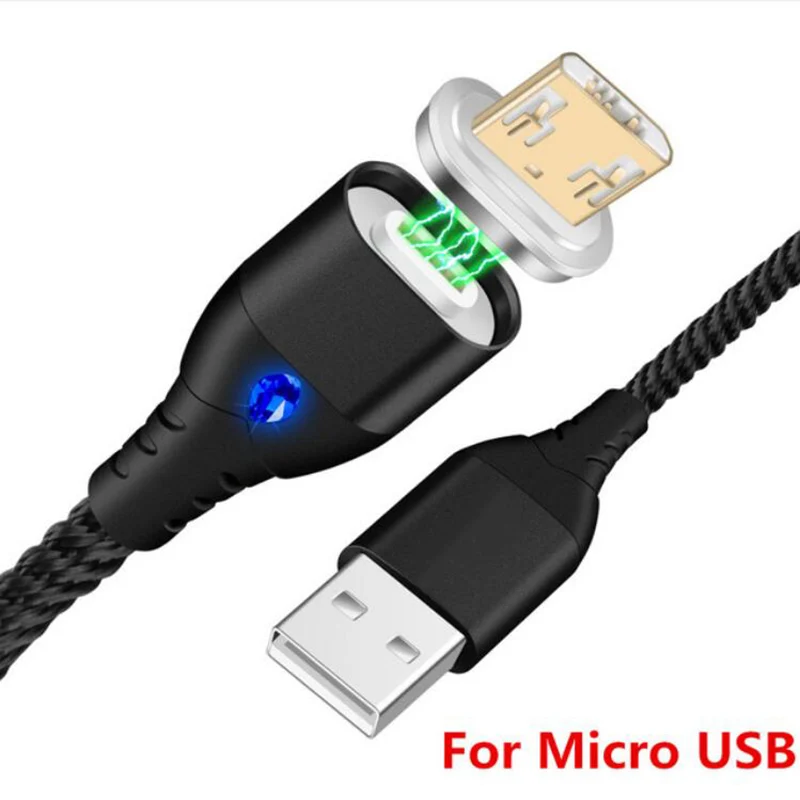 Black Магнитный кабель KSTUCNE Micro usb type C для iPhone, кабель Lightning, 1 м, 3 А, быстрая зарядка, USB-C, type-C, магнитный кабель для зарядки телефона - Тип штекера: Black