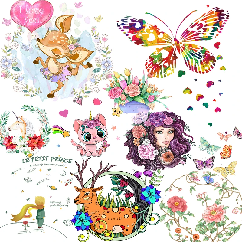 

Flower Butterfly Patches New Design Heat Transfer Washable Clothing Deco Badges DIY Accessory Iron-On Transfer Animal Applique