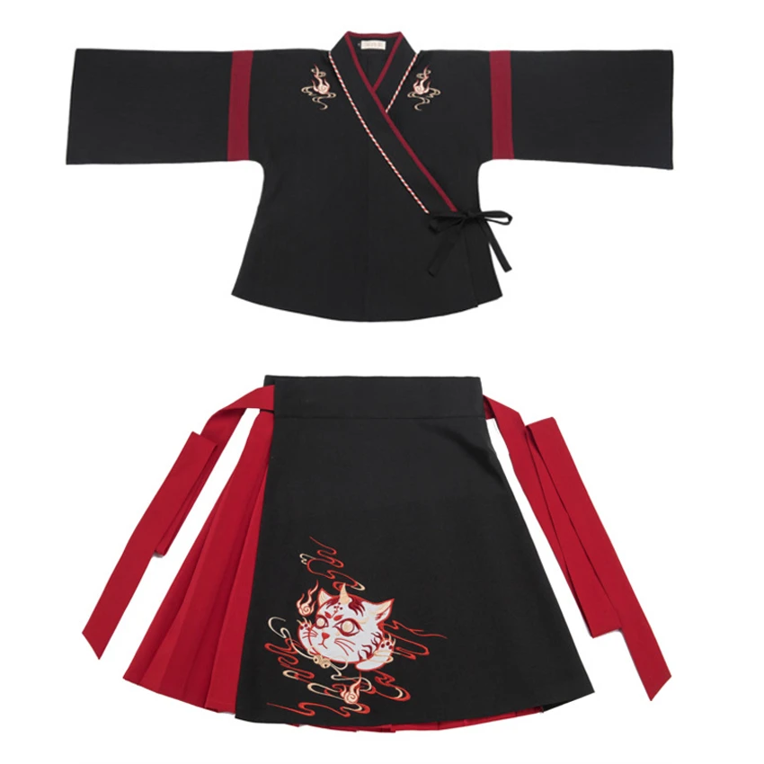 Платье кимоно женское с вышивкой в виде кошки винтажный вечерние из 2 предметов