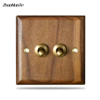 home type 86 retro toggle switch black walnut panel brass lever 1 4 gang wall lamp hotel switch socket