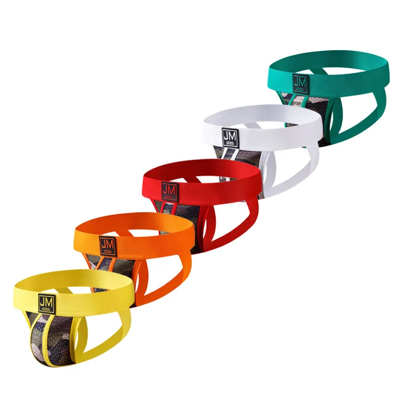 JOCKMAIL Mens Athletic Supporter Mesh Breathable Jockstrap Elastic Waistband Gay Underwear Sexy Camouflage Thong 5 pieces/ Pack