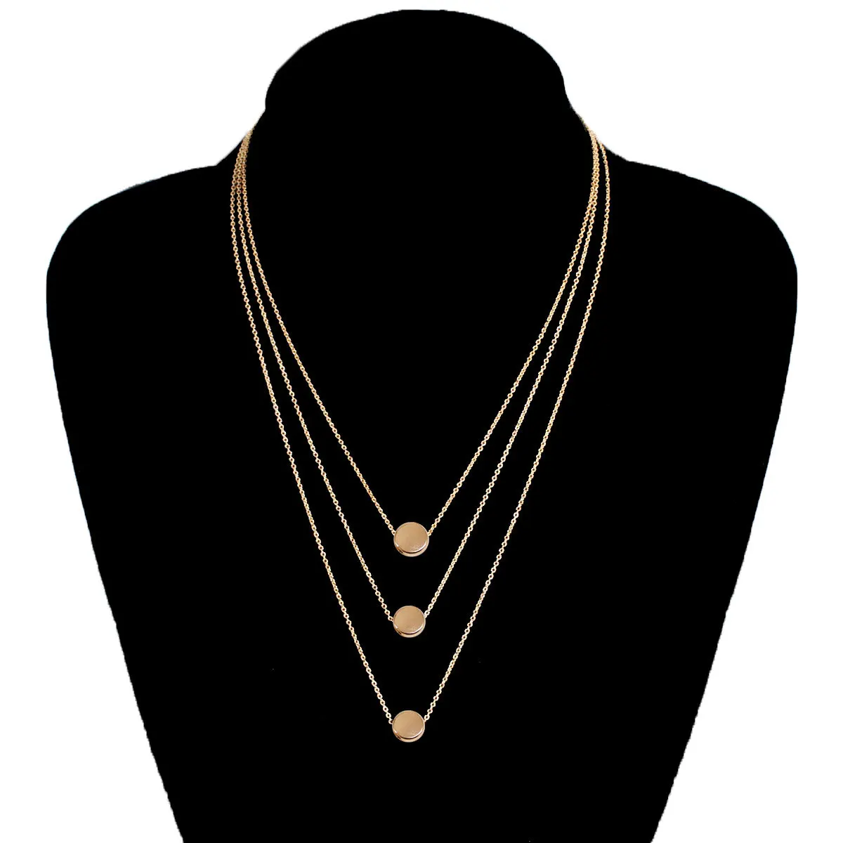 Простое ожерелье с цепочкой до ключицы круглыми блестками золотистые и