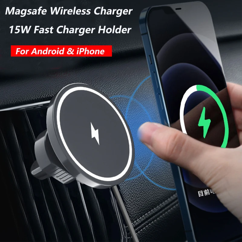 

15W Car Magnetic Wireless Charger Holder For iPhone 12 ProMax Car Phone Holder Stand Fast Charging Air Outlet Navigation Support