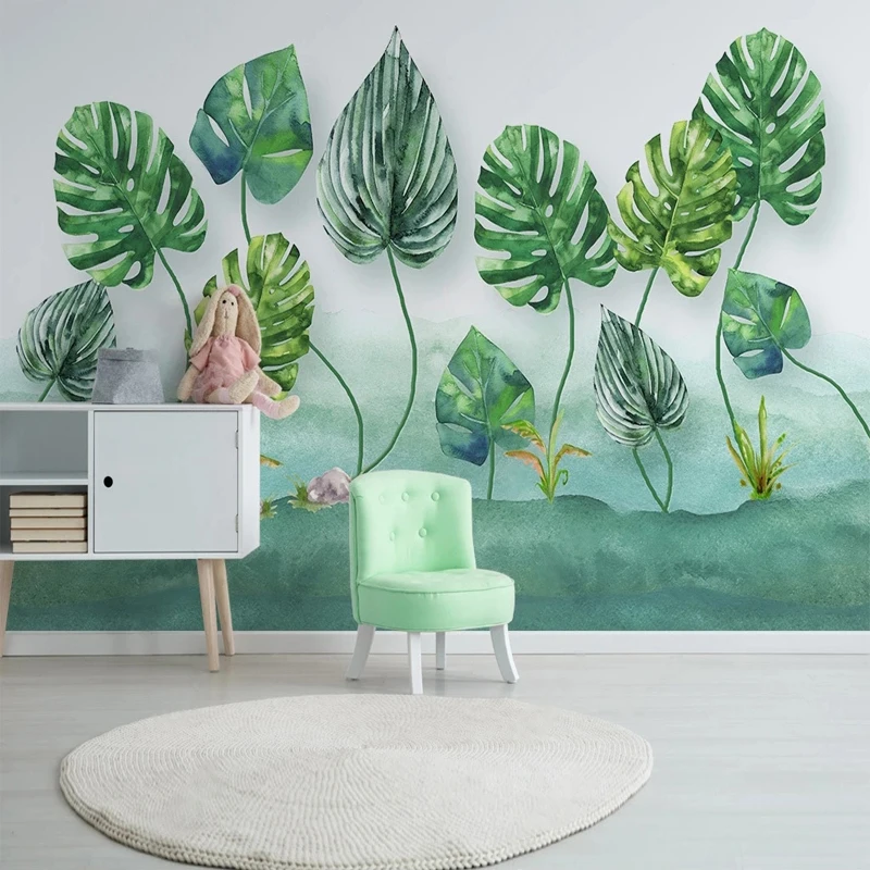 

Home Decoration Custom 3D Photo Mural European Style Watercolor Banana Leaves Painting Living Room TV Sofa Background Wall Paper