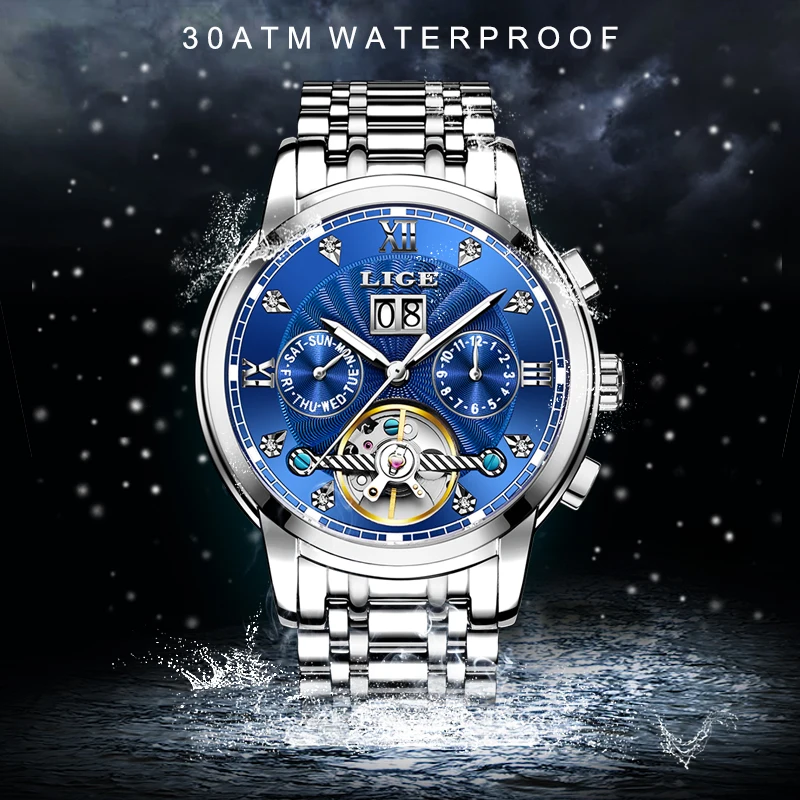 Relogio Masculino LIGE Мужские часы механические Tourbillon Роскошные модные брендовые