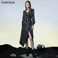 punk rave womens gothic daily irregular agaric laces printed chiffon dresses streetwear sexy hollow out girl black long dress