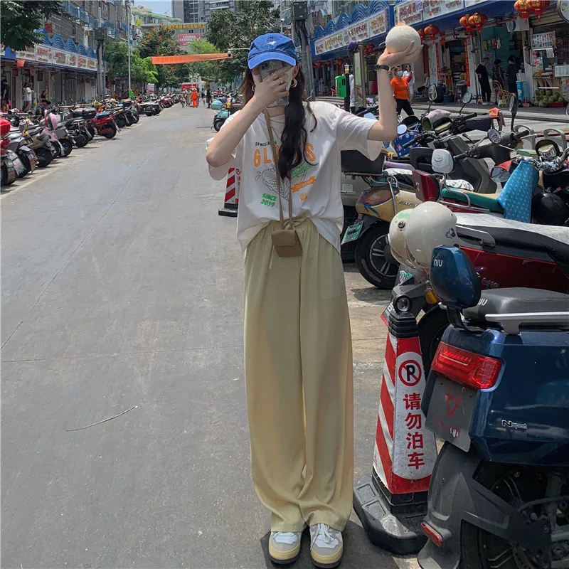 

Alien Kitty Korean Femme Casual Straight High Quality 2021 Thin Summer Elastic-Waist Comfortable Streetwear Loose Slim Trousers
