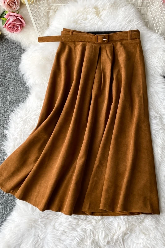 

Women Elastic Waist Skirt Ladies long A-line Empire Casual Skirts Mid-Calf Female Skirts