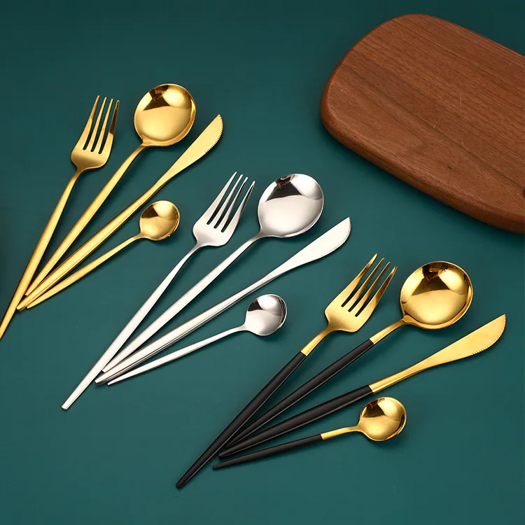 Набор столовых приборов из нержавеющей стали черного и золотого цвета 4 шт./компл.