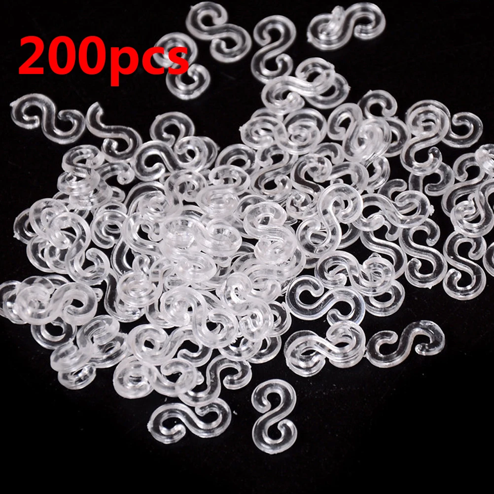Kits de bandas de goma transparentes para telar, Clips en S para pulseras, accesorios de abalorios, 200 Uds. (10 bolsas)-1