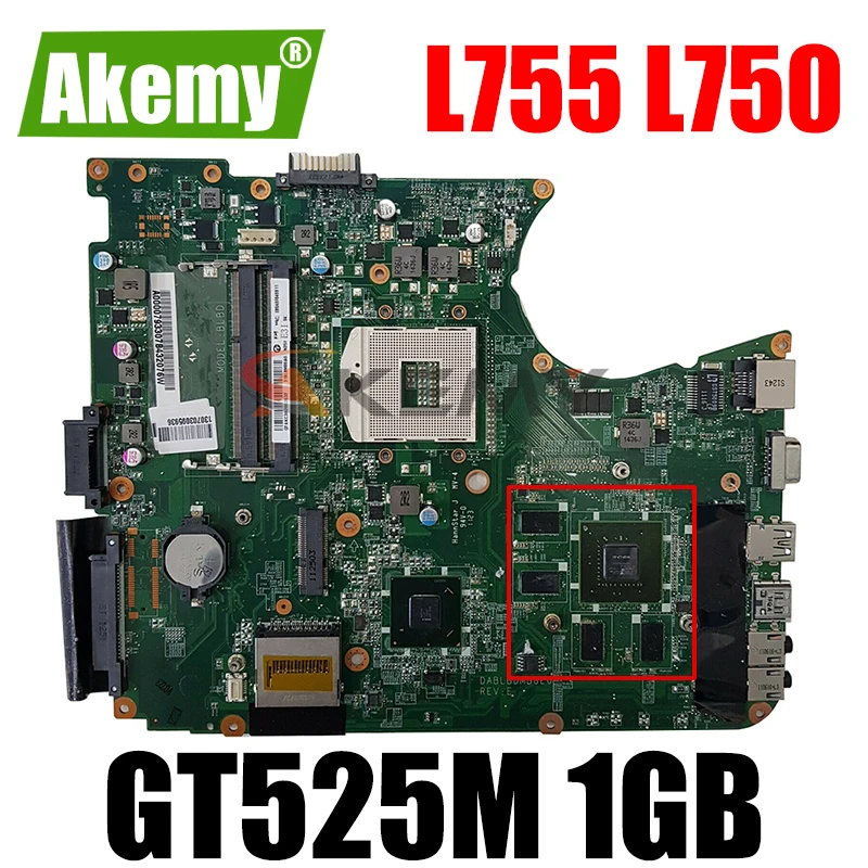 

Материнская плата AKEMY для ноутбука Toshiba Satellite L755 L750, материнская плата A000081620 DABLBDMB8E0 HM65 DDR3 GT525M, 1 ГБ, оригинал