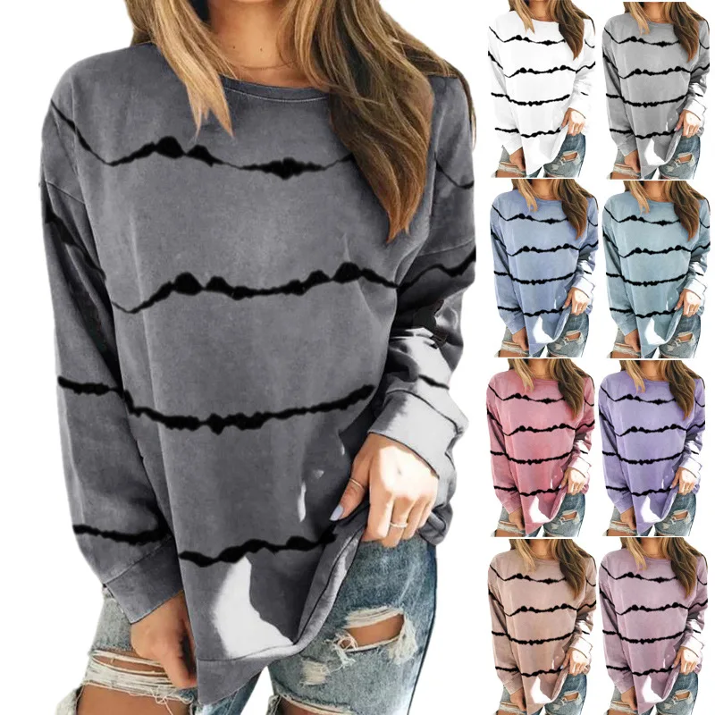 

S-5XL Pullover Hoodies Women Tie-Dye Stripes Loose Sweatshirt Fashion Casual Sweatshirts Oversized Hoodie Fall Women Clothing