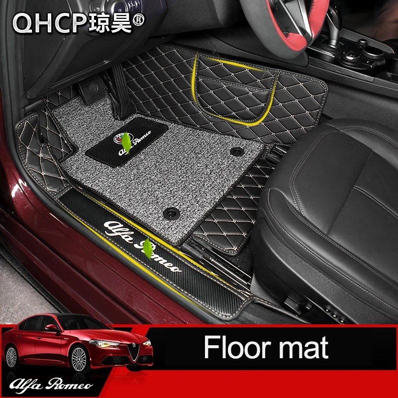 

QHCP Floor Mat Foot Cushion Carpet Liner Wire Mats Boot Pad Microfiber Leather Surround Rugs Black Special For Alfa Romeo Giulia