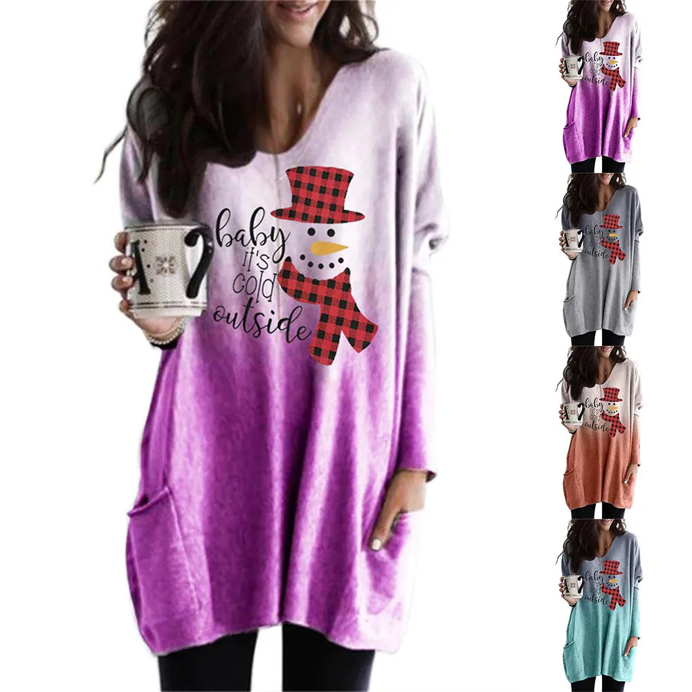 

Женская футболка с длинным рукавом, с V-образным вырезом и карманами